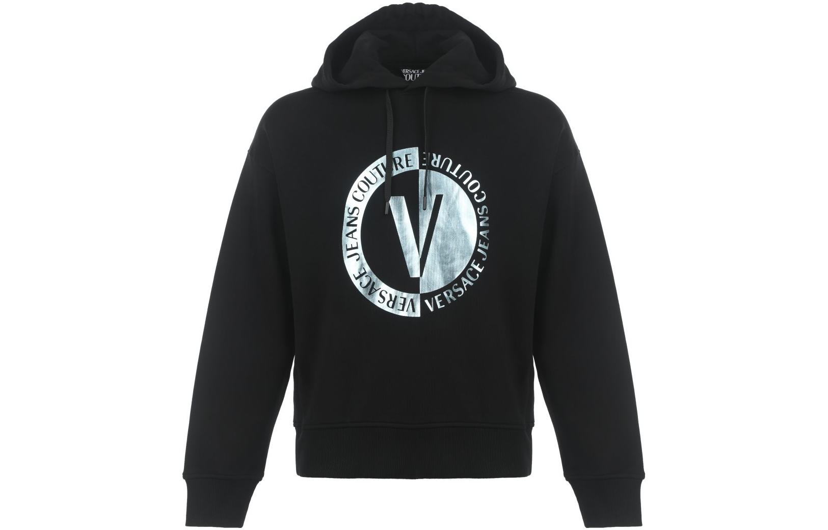 VERSACE JEANS COUTURE FW23 Logo Print  Black Hoodie. 75GAIF05-CF03F-899