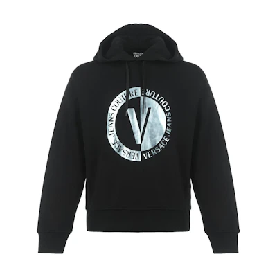 VERSACE JEANS COUTURE FW23 Logo Print Black Hoodie. 75GAIF05-CF03F-899