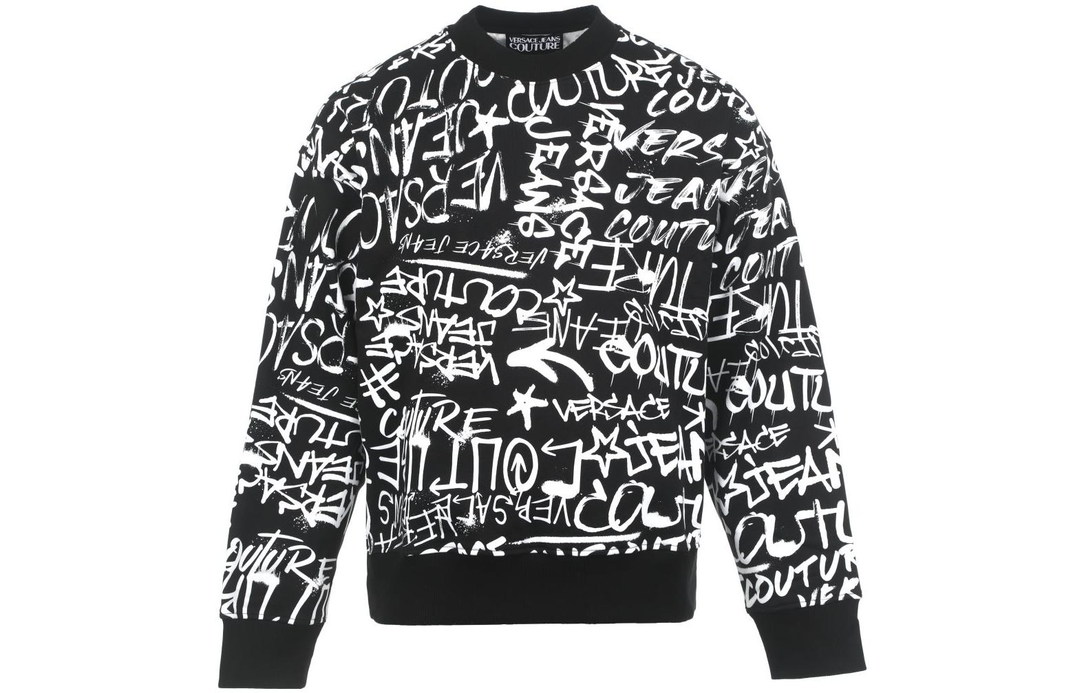 VERSACE JEANS COUTURE FW23 Logo Print Crewneck Sweatshirt Black . 75GAI3O0-FS093-899