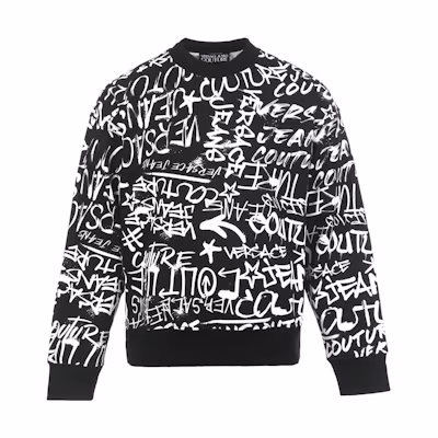VERSACE JEANS COUTURE FW23 Logo Print Crewneck Sweatshirt Black . 75GAI3O0-FS093-899