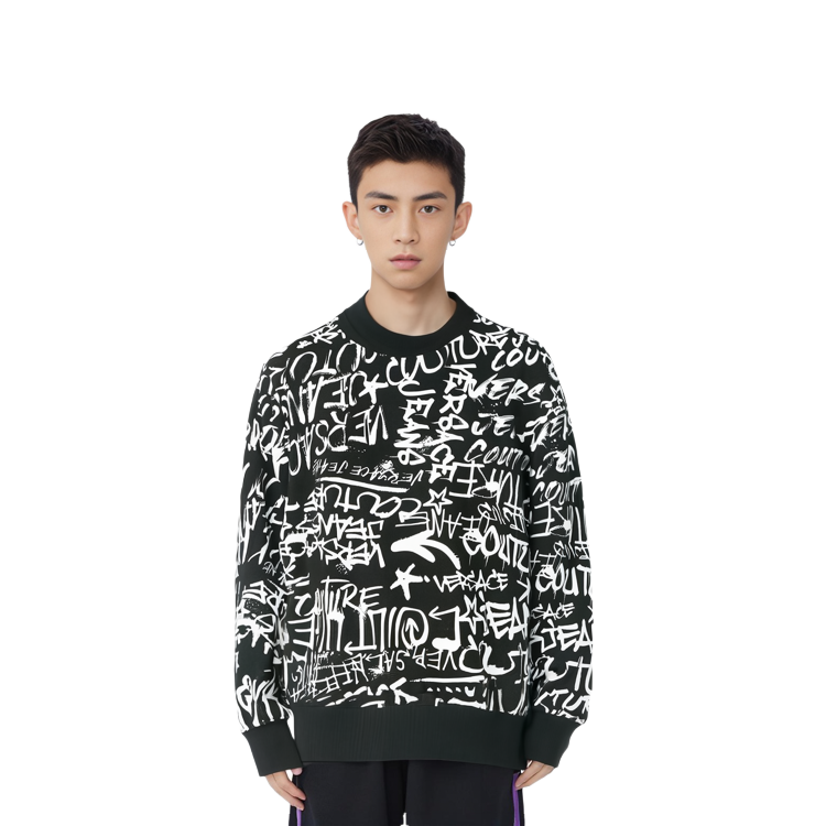 Cheap VERSACE JEANS COUTURE FW23 Logo Print Crewneck Sweatshirt Black . 75GAI3O0-FS093-899