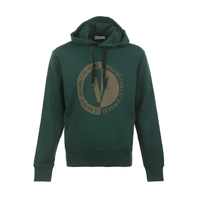 VERSACE JEANS COUTURE FW23 Logo Print Green Hoodie for Men. 75GAIG05-CF00G-119
