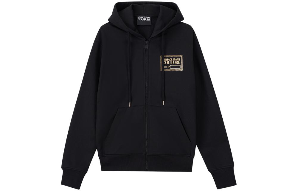 VERSACE JEANS COUTURE FW23 Logo Print Hoodie Jacket Black E75GAIT12-ECF06T-EG89