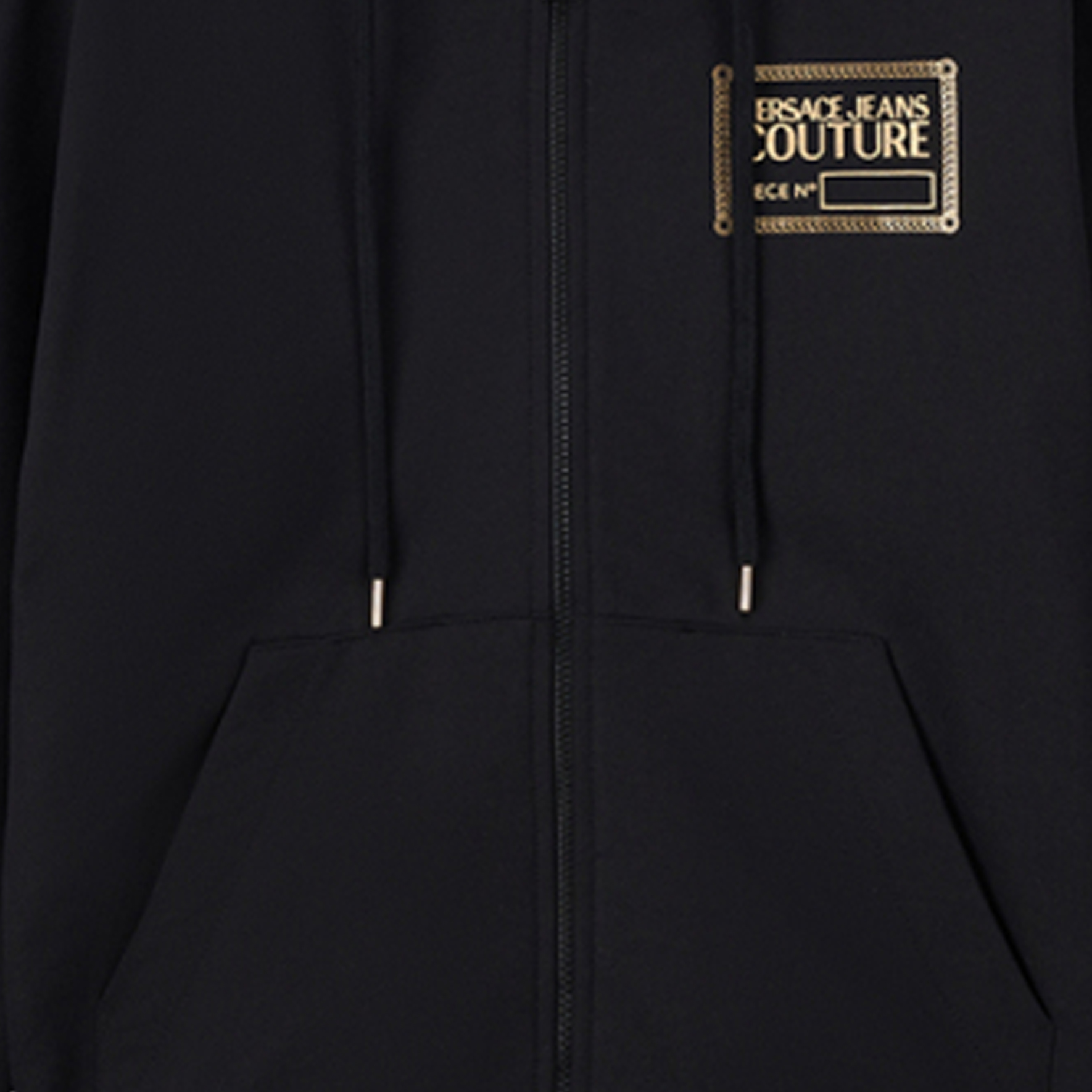 Sizing VERSACE JEANS COUTURE FW23 Hoodie Jaket Logo Print Hitam. E75GAIT12-ECF06T-EG89