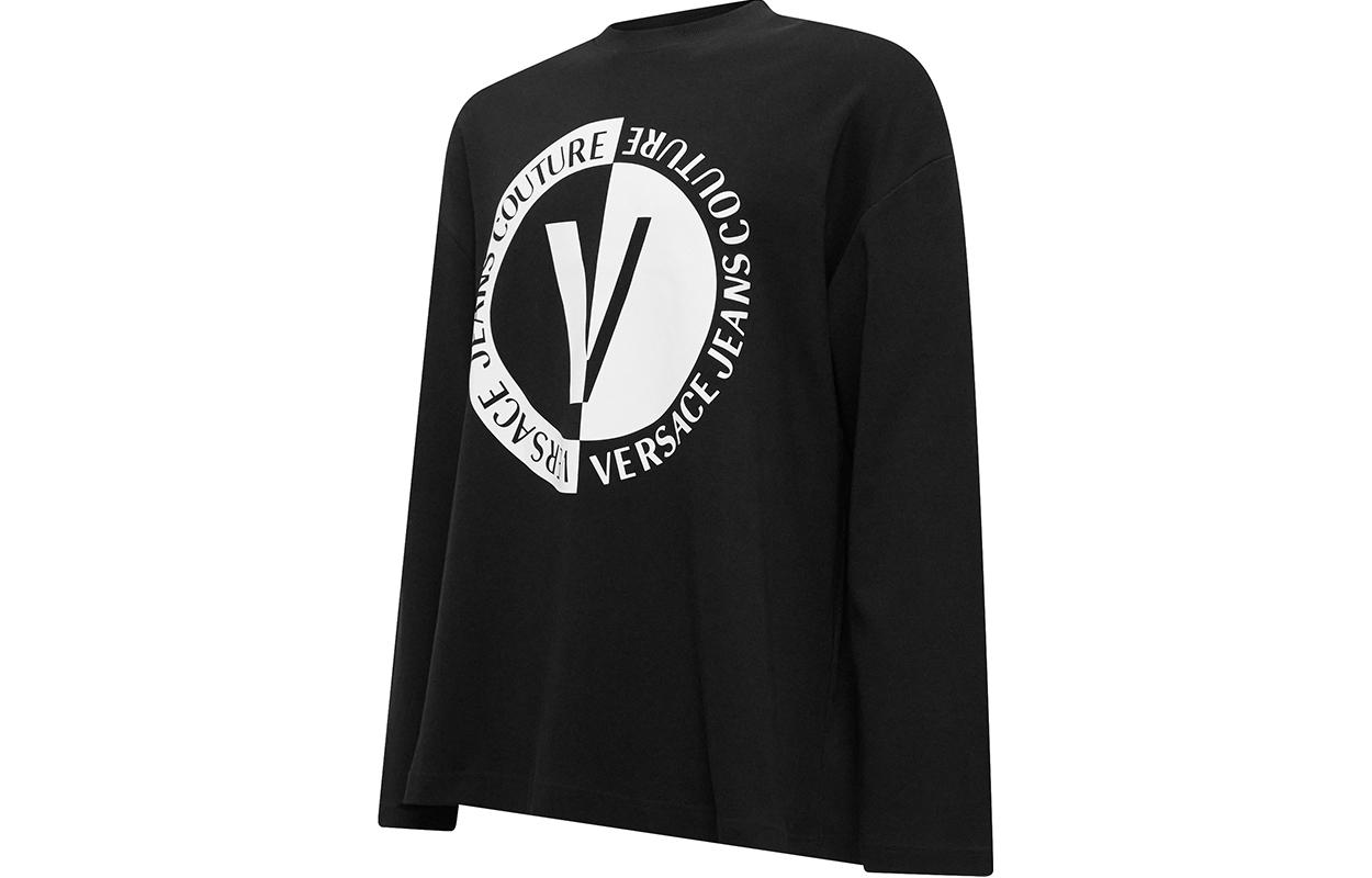 Shop VERSACE JEANS COUTURE FW23 Baju-T Logo Lengan Panjang Hitam 75GAHG06-CJ01G-899