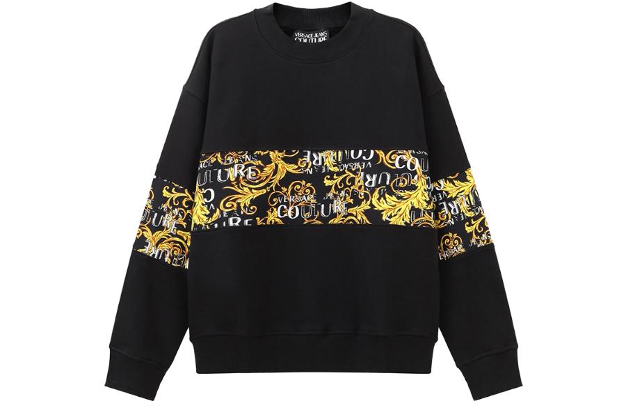 VERSACE JEANS COUTURE FW23 Printed Crewneck Sweatshirt Black Mens Casualwear 74GAI309-FS063-G89