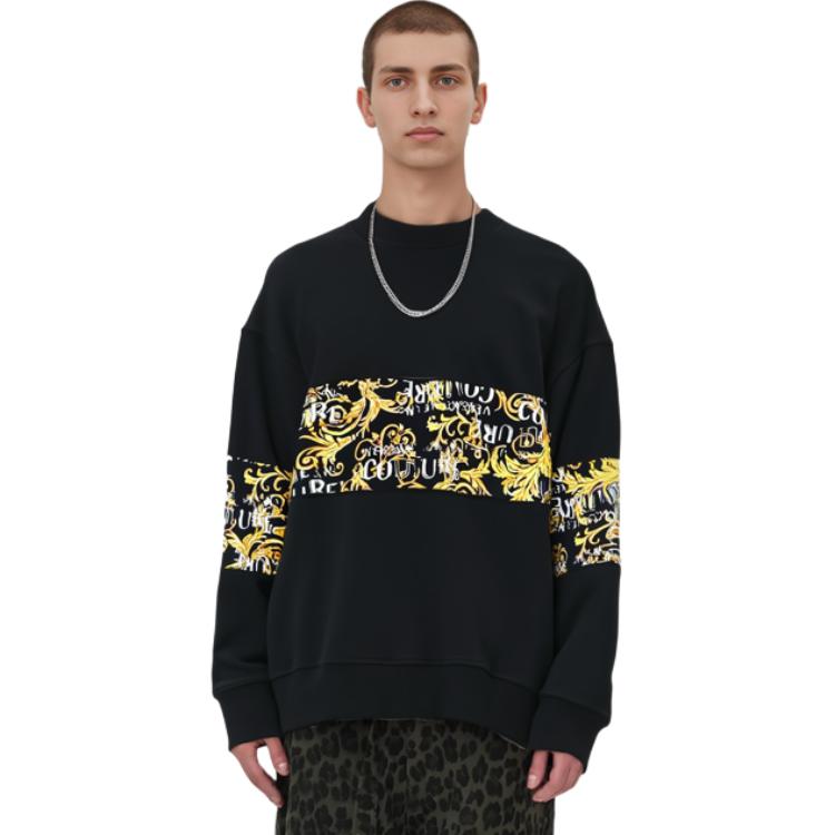 Purchase VERSACE JEANS COUTURE FW23 Printed Crewneck Sweatshirt Black Mens Casualwear 74GAI309-FS063-G89
