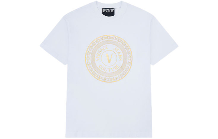 VERSACE JEANS COUTURE Gold Foil V-Print White T-Shirt B3GZA7TK-30319-K41