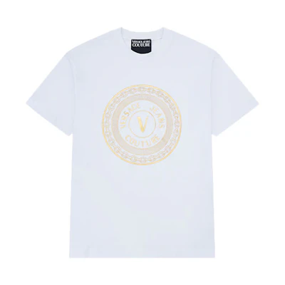 VERSACE JEANS COUTURE Gold Foil V-Print White T-Shirt B3GZA7TK-30319-K41