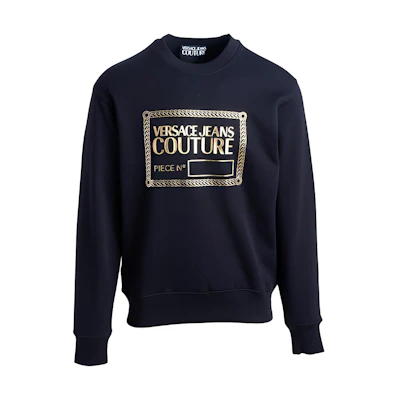 VERSACE JEANS COUTURE Gold Logo Print Crewneck Sweatshirt Black 71GAIT15-CF00T-G89