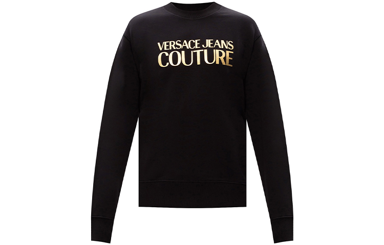VERSACE JEANS COUTURE Gold Logo Pullover Sweatshirt Black B7GZA7TQ-30318-K42