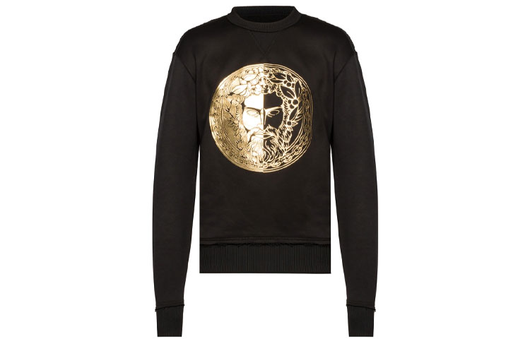 Order Sudadera Negra Versace Jeans Couture Cuello Redondo con Estampado Dorado. B7GVA7GC-30325-K42