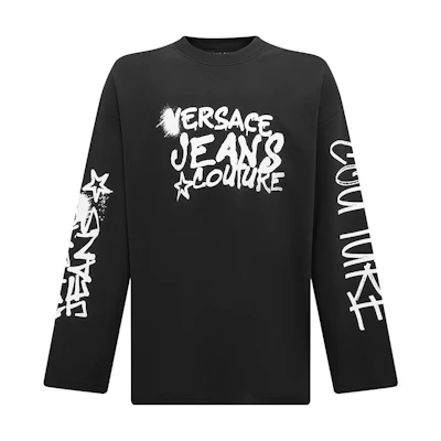 VERSACE JEANS COUTURE Graffiti Logo Streetwear Crewneck Sweatshirt Black 75GAHT17-CJ02O-899