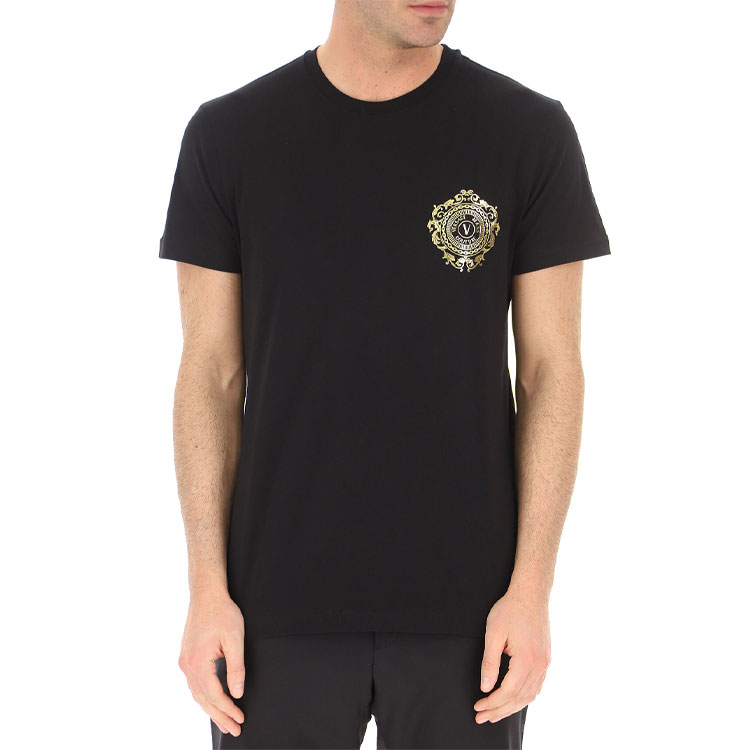 Shop VERSACE JEANS COUTURE Graphic Logo Black Crew Neck T-Shirt Gift Idea B3GWA71F-30454-K42