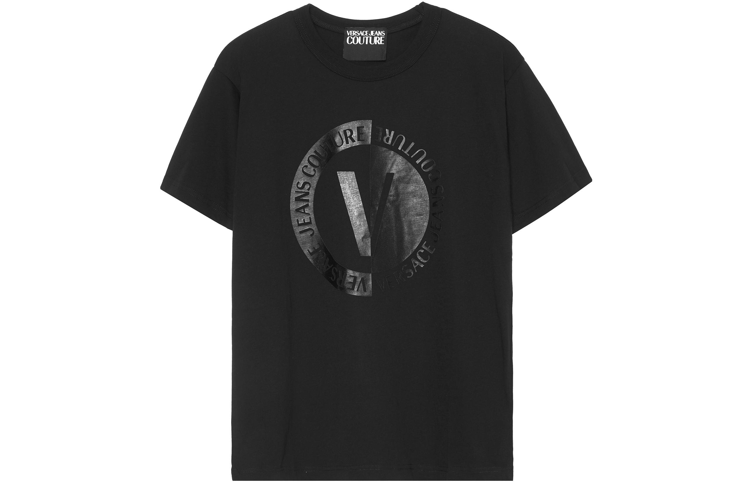 VERSACE JEANS COUTURE Graphic Print Crewneck T-Shirt Black SS23  Tee. 74GAHI07-CJ00I-899