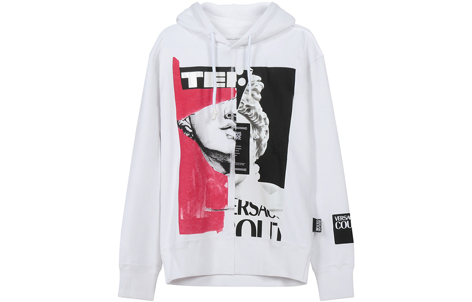VERSACE JEANS COUTURE Graphic Print Hoodie White Hoodie B7GVA7KF-30328-003