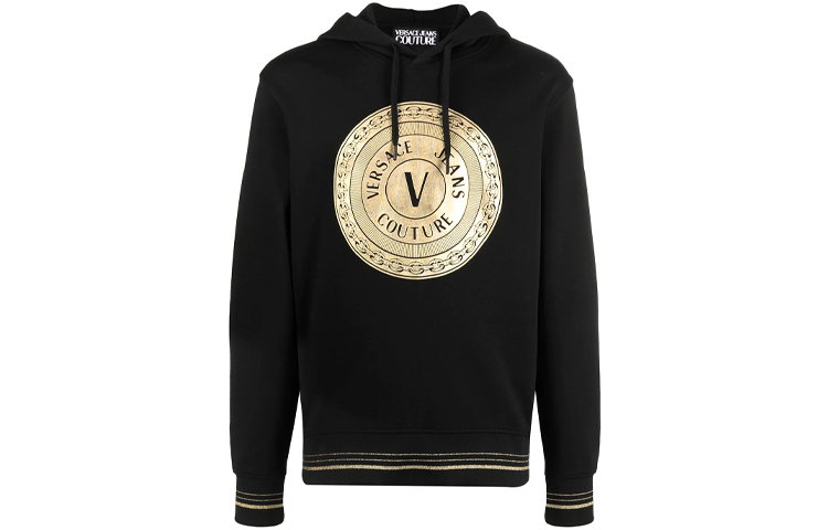 Order VERSACE JEANS COUTURE 男士黑色圖案印花長袖上衣 B7GWA7TX-30318-BLACK