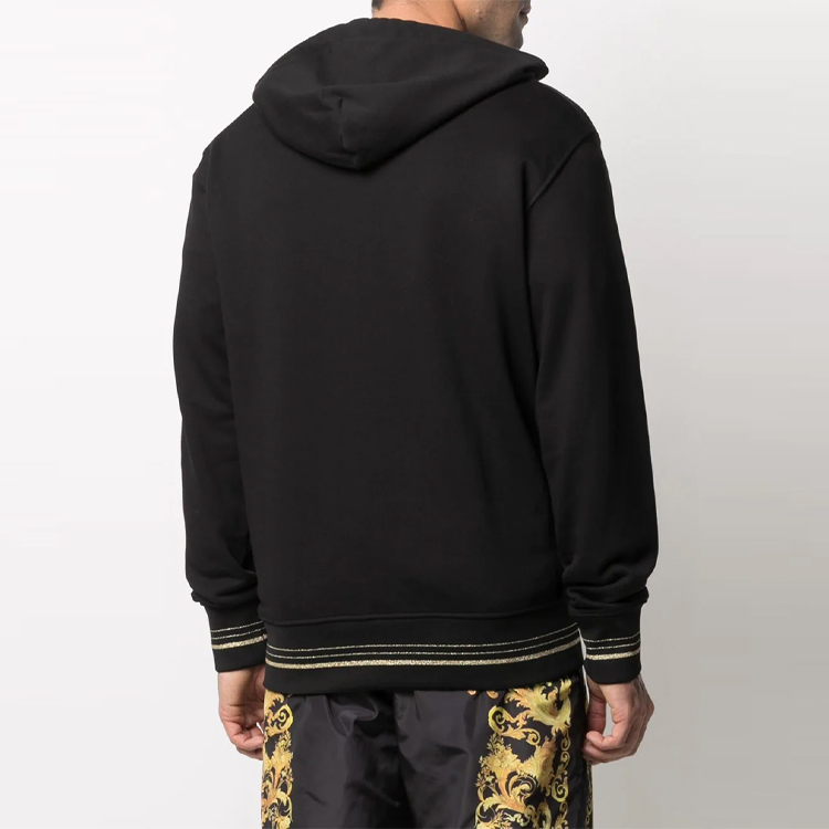 Shop VERSACE JEANS COUTURE 男士黑色圖案印花長袖上衣 B7GWA7TX-30318-BLACK