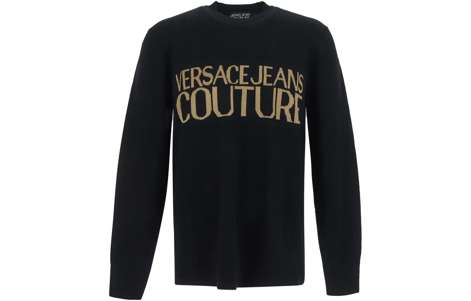 VERSACE JEANS COUTURE Knit Lettering Crewneck Sweater  Black 75GAFML1-CM31H-K42