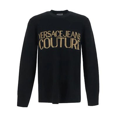 VERSACE JEANS COUTURE Knit Lettering Crewneck Sweater Black 75GAFML1-CM31H-K42