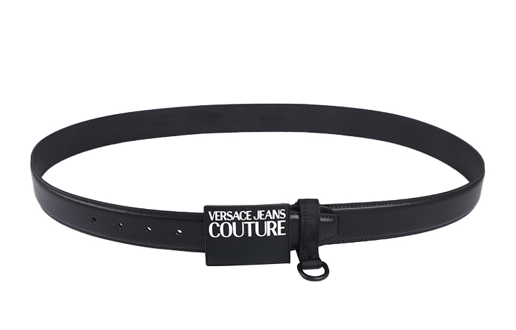 Shop VERSACE JEANS COUTURE 黑色真皮皮帶 3.5公分 D8YVBF34-71450-899