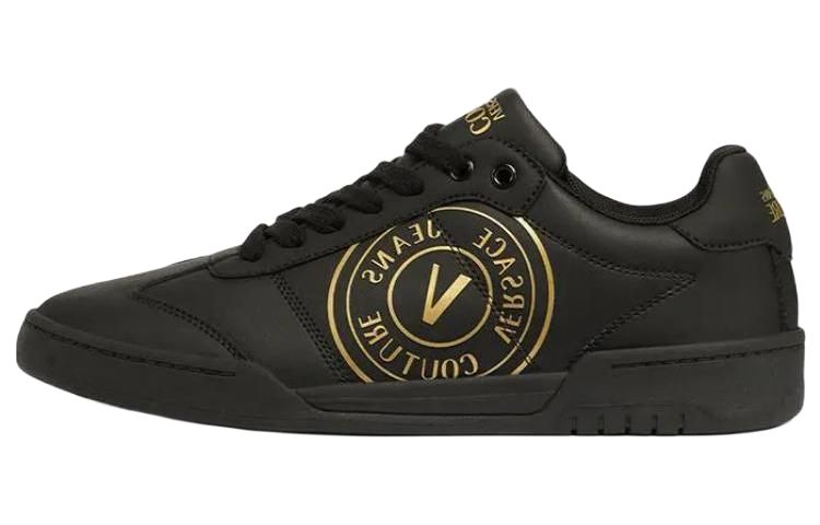 VERSACE JEANS COUTURE Leather Low-Top Sneakers Black/Gold Fashion Shoes 74YA3SD1-ZP220_G89