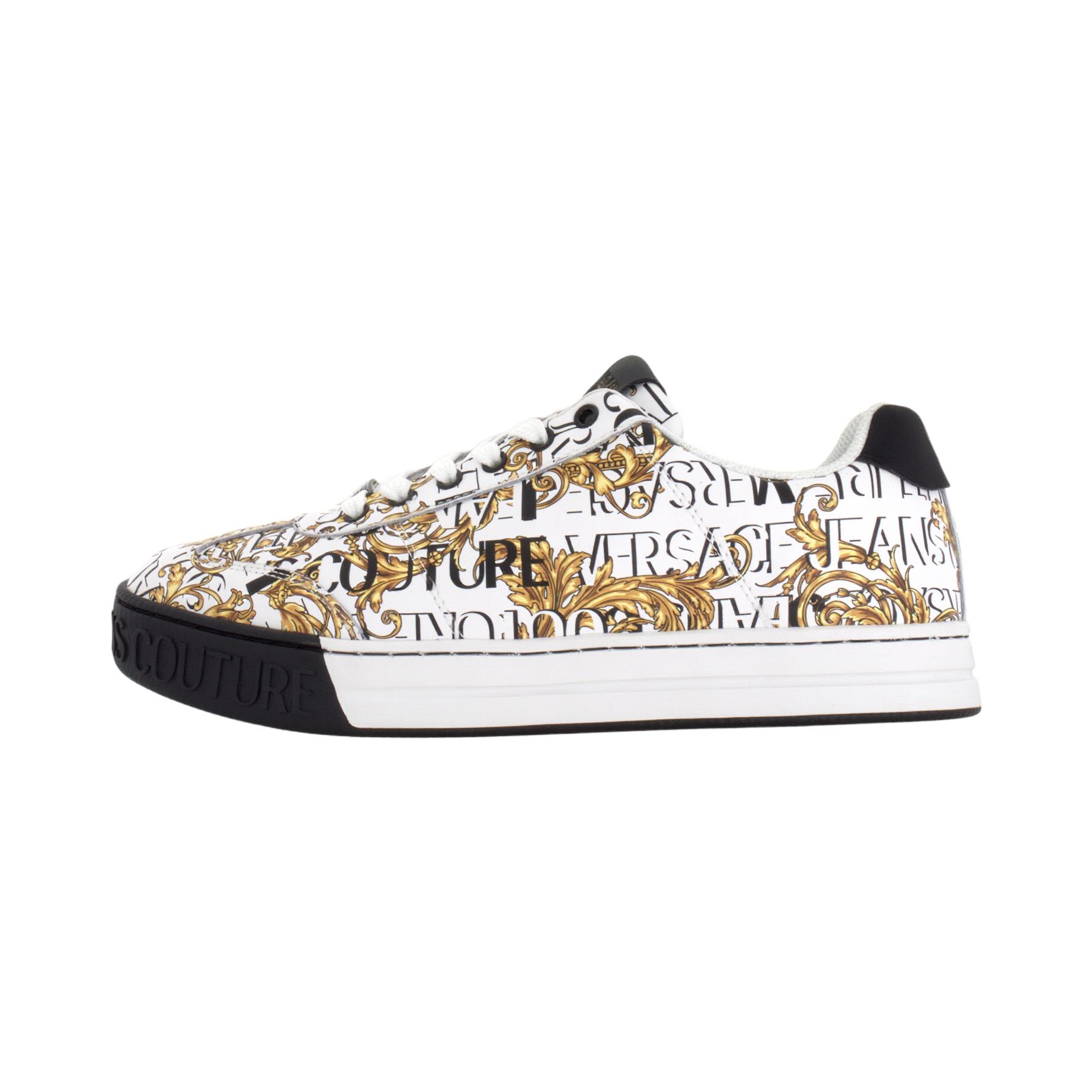 VERSACE JEANS COUTURE Leather Pattern Low-Top Sneakers White Gold Fashion E73YA3SK6-EZP167_EG03