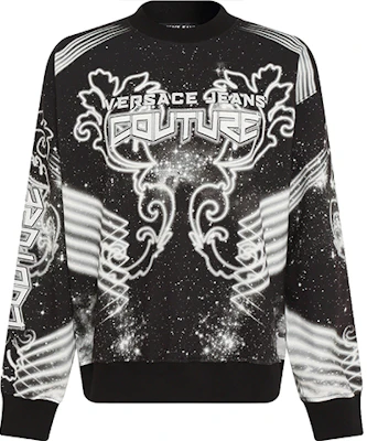 VERSACE JEANS COUTURE Letter Galaxy Black Crewneck Pullover Sweatshirt Men’s. 73GAI3OG-FS054-M89 Order VERSACE JEANS COUTURE Letter Galaxy Black Crewneck Pullover Sweatshirt Men’s. 73GAI3OG-FS054-M89
