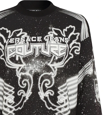 VERSACE JEANS COUTURE Letter Galaxy Black Crewneck Pullover Sweatshirt Men’s. 73GAI3OG-FS054-M89 Cheap VERSACE JEANS COUTURE Letter Galaxy Black Crewneck Pullover Sweatshirt Men’s. 73GAI3OG-FS054-M89