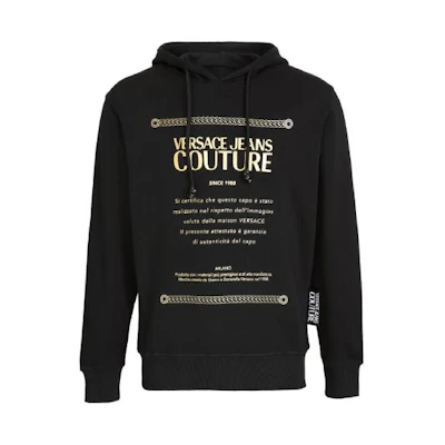 VERSACE JEANS COUTURE Letter Logo Gold-Trim Hoodie Black Mens B7GZA7TP-30318-K42