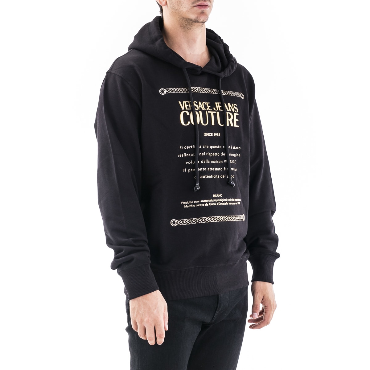 Details for ヴェルサーチ ジーンズ クチュール レターロゴ ゴールドトリム フーディー ブラック メンズ B7GZA7TP-30318-K42