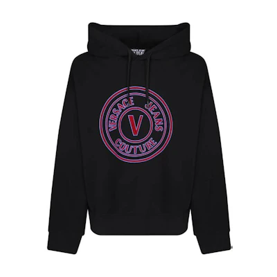 VERSACE JEANS COUTURE Letter Print Hoodie Black Casual Sweatshirt 75GAII04-CF00I-899