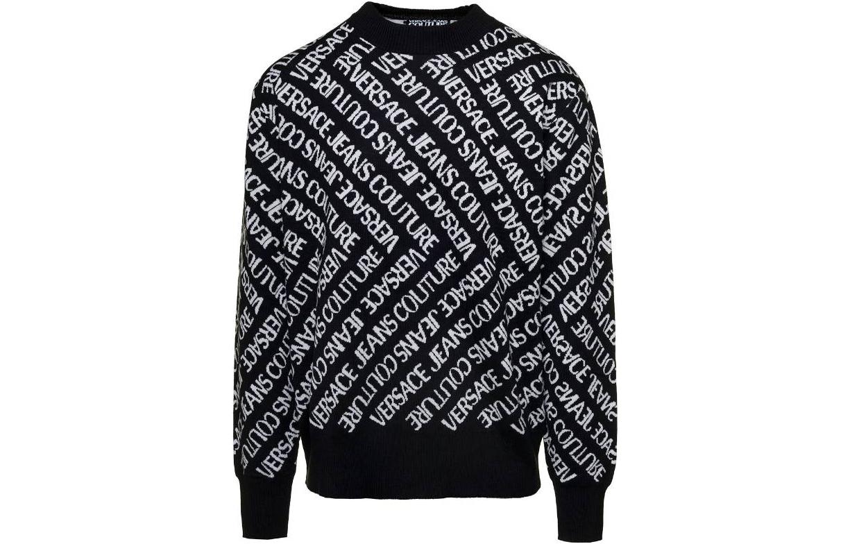 Order VERSACE JEANS COUTURE Logo Crewneck Pullover Long Sleeve Sweatshirt Black 75GAFM11CM2-9NA0E