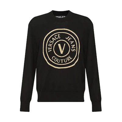 VERSACE JEANS COUTURE Logo Crewneck Wool Sweater Black 73GAFM03-CM01A-K42
