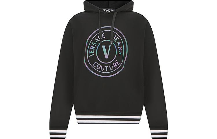 VERSACE JEANS COUTURE Logo Print Black Hoodie for Men 73GAIG01-CF00G-0899