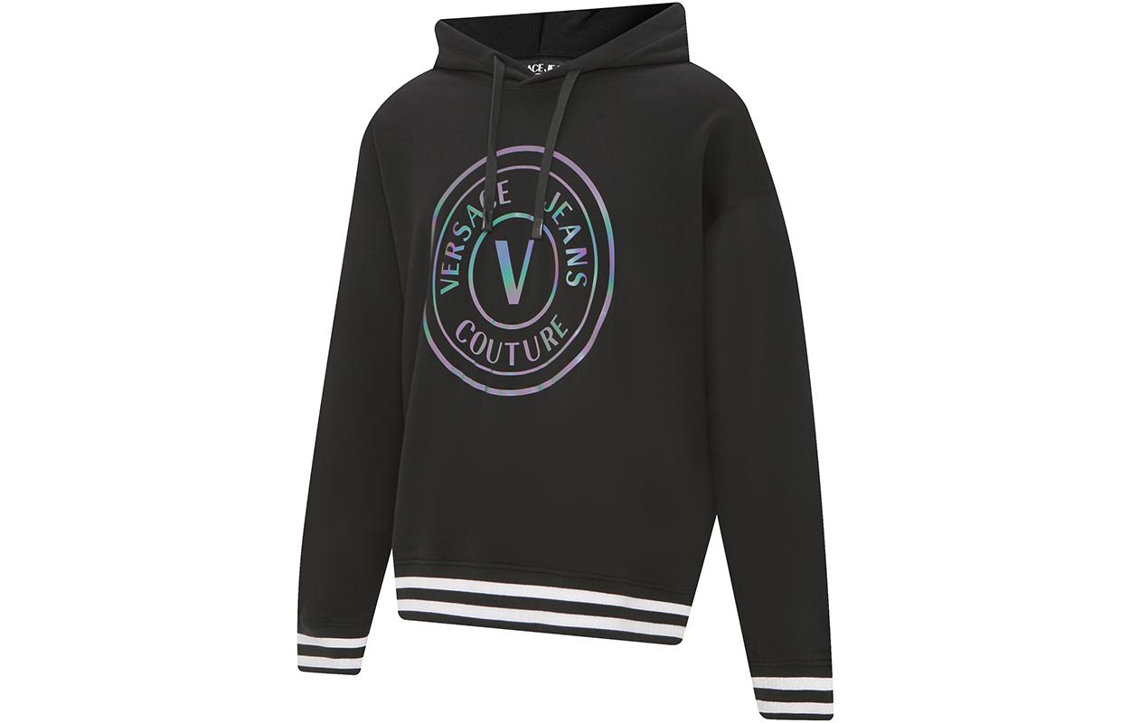 Shop 베르사체 진스 쿠튀르 로고 프린트 블랙 후디 남성용 73GAIG01-CF00G-0899