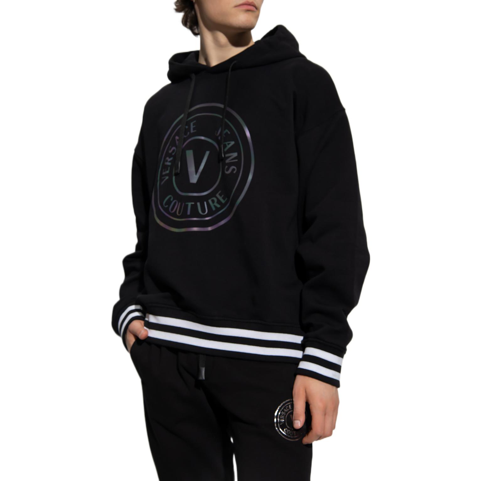 Purchase 베르사체 진스 쿠튀르 로고 프린트 블랙 후디 남성용 73GAIG01-CF00G-0899