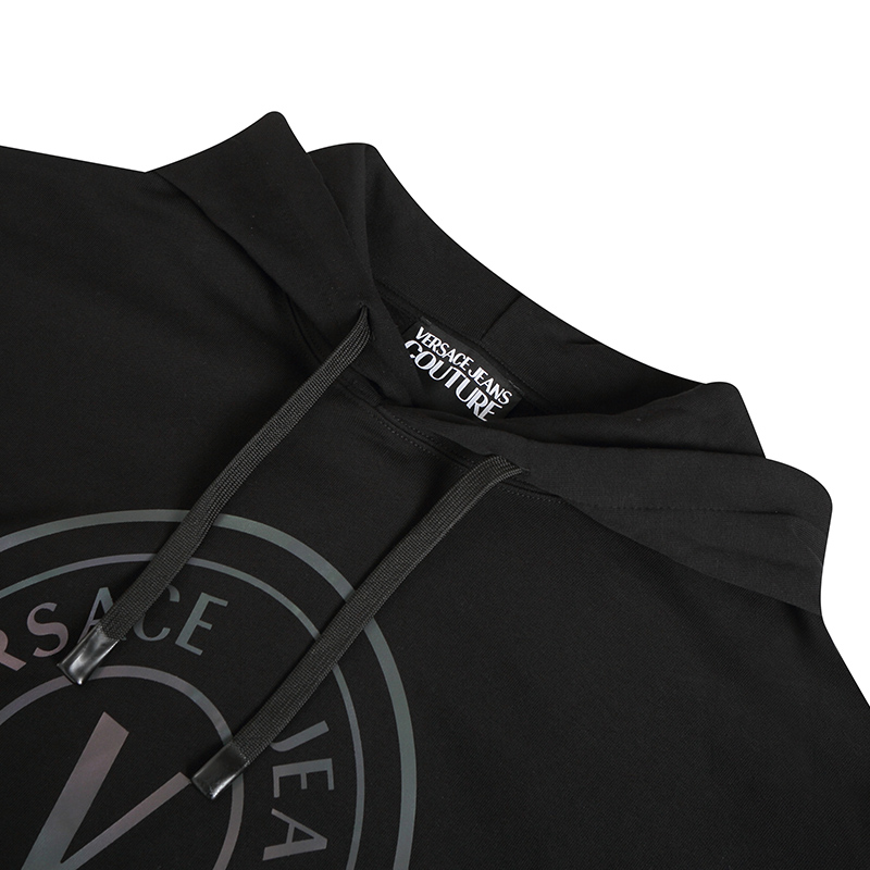 Cheap 베르사체 진스 쿠튀르 로고 프린트 블랙 후디 남성용 73GAIG01-CF00G-0899