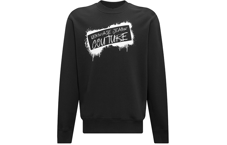 VERSACE JEANS COUTURE Logo Print Black Pullover Crewneck Sweatshirt Men. 75GAIT15-CF01O-899