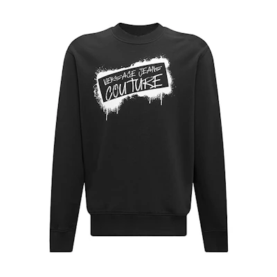VERSACE JEANS COUTURE Logo Print Black Pullover Crewneck Sweatshirt Men. 75GAIT15-CF01O-899