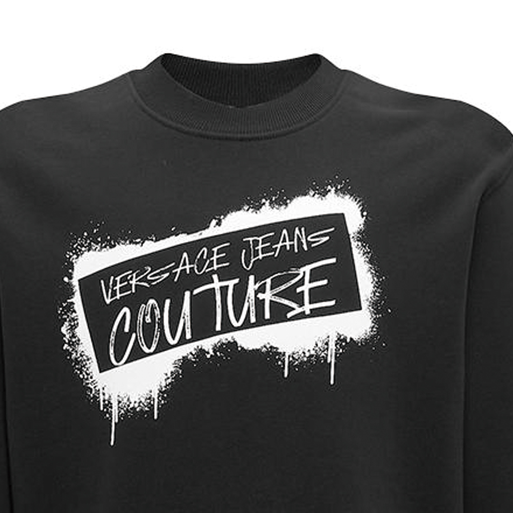 Details for ヴェルサーチ ジーンズ クチュール ロゴプリント ブラック クルーネック スウェットシャツ メンズ. 75GAIT15-CF01O-899