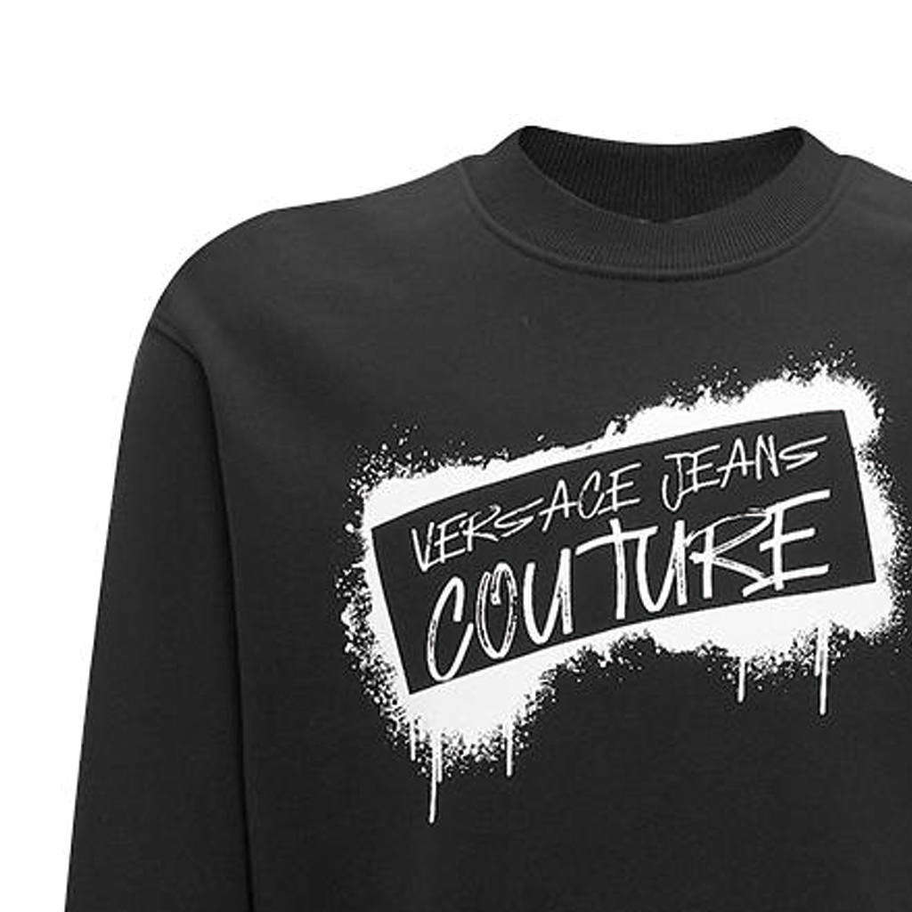 Sizing ヴェルサーチ ジーンズ クチュール ロゴプリント ブラック クルーネック スウェットシャツ メンズ. 75GAIT15-CF01O-899