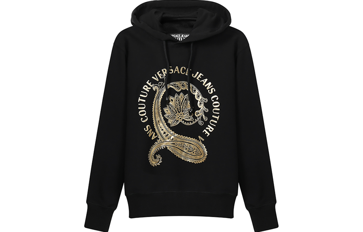 VERSACE JEANS COUTURE Logo Print Cotton Hoodie Black () B7GZA7EC-30310-K42