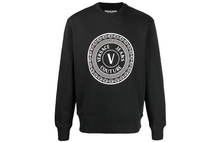 VERSACE JEANS COUTURE Logo Print Crewneck Long Sleeve Sweatshirt Black Men’s. EB7GWA7TT-E30318-E899