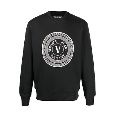 VERSACE JEANS COUTURE Logo Print Crewneck Long Sleeve Sweatshirt Black Men’s. EB7GWA7TT-E30318-E899