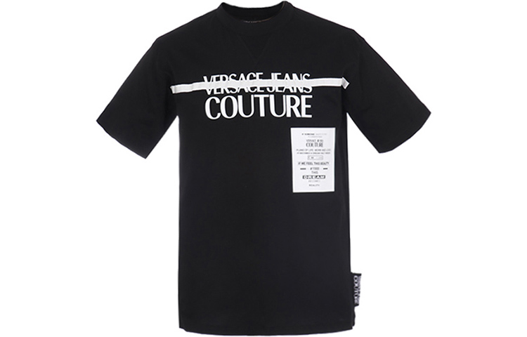 VERSACE JEANS COUTURE Logo Print Crewneck T-Shirt Black Gift Option B3GVB7TF-30319-899