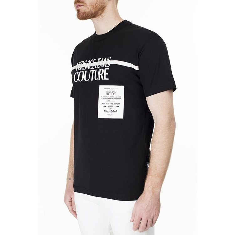 Details for VERSACE JEANS COUTURE Logo Print Crewneck T-Shirt Black Gift Option B3GVB7TF-30319-899