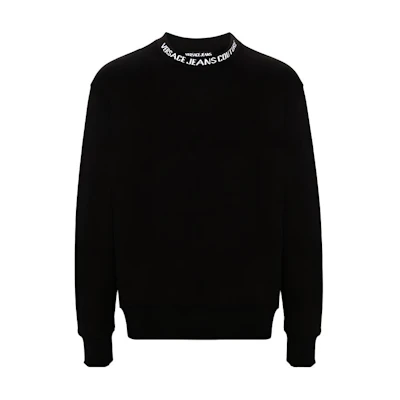 VERSACE JEANS COUTURE Logo Print Long Sleeve Crewneck Sweatshirt Black Men. 77GAI3R2F0002899