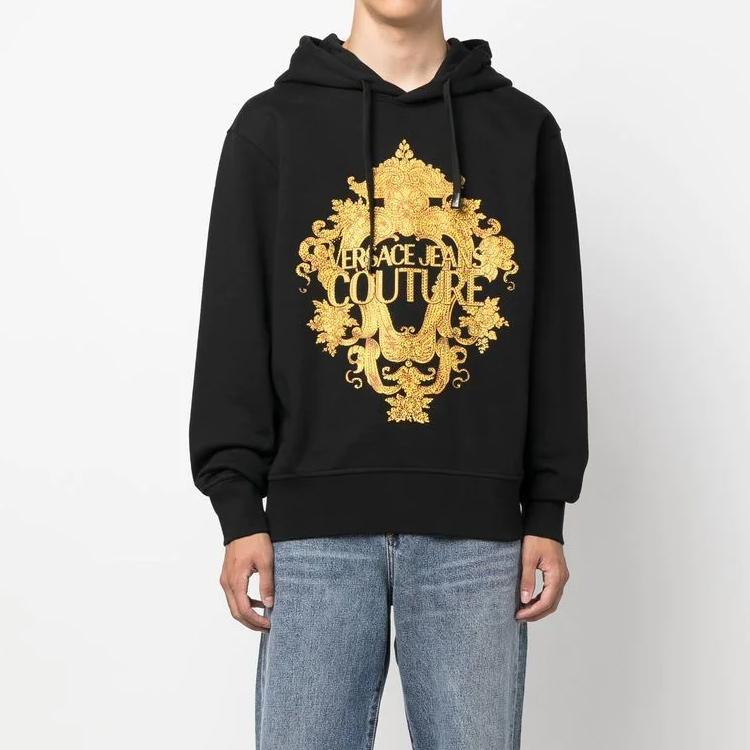 Sizing VERSACE JEANS COUTURE 標誌印花連帽運動衫 男款 黑色 73GAIP02-CF01P-G89