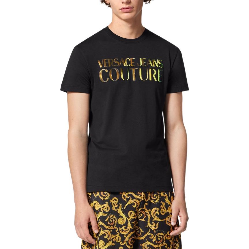 Shop VERSACE JEANS COUTURE Logo Print Short Sleeve T-Shirt Men. E74GAHG06-ECJ00G-EG89